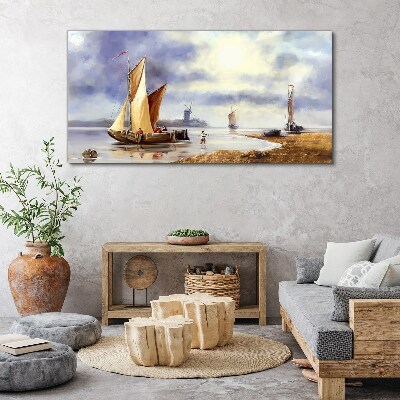 Wandbild Ein ruhiger Hafen mit Segelbooten