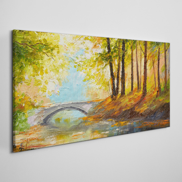 Foto auf leinwand Brücke im Herbstwald