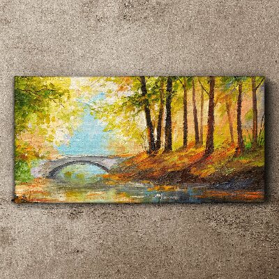Foto auf leinwand Brücke im Herbstwald