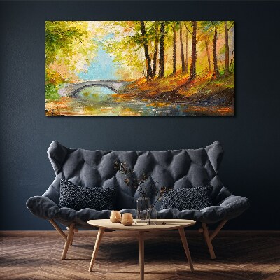 Foto auf leinwand Brücke im Herbstwald