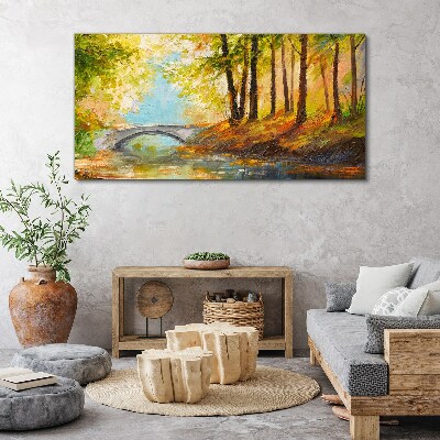 Foto auf leinwand Brücke im Herbstwald