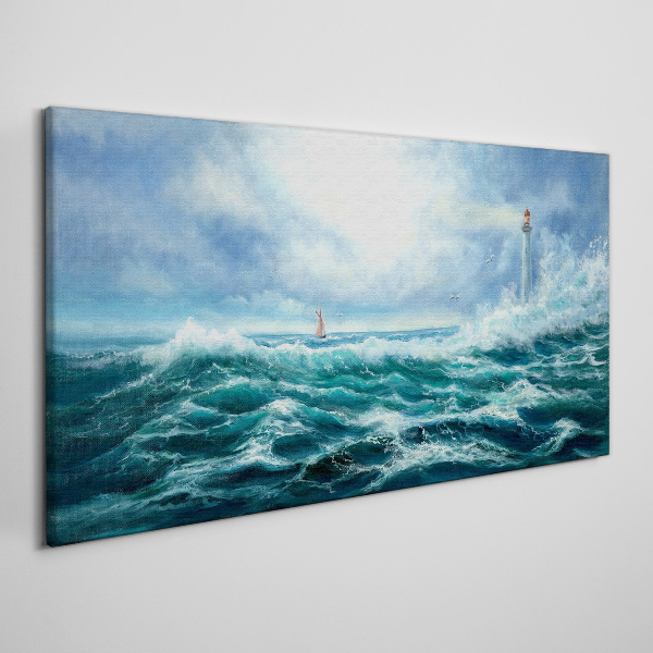 Foto auf leinwand Stürmische See mit Leuchtturm