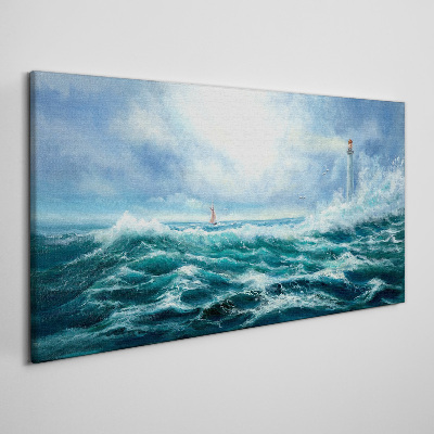 Foto auf leinwand Stürmische See mit Leuchtturm
