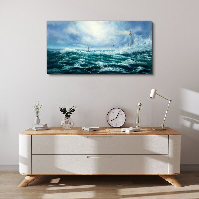 Foto auf leinwand Stürmische See mit Leuchtturm