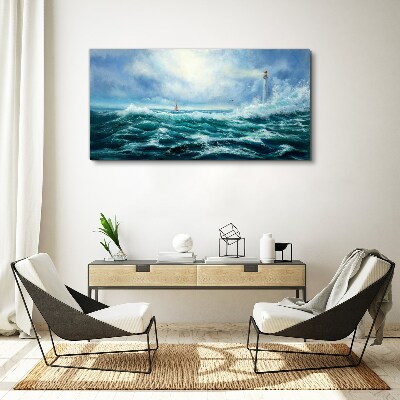 Foto auf leinwand Stürmische See mit Leuchtturm