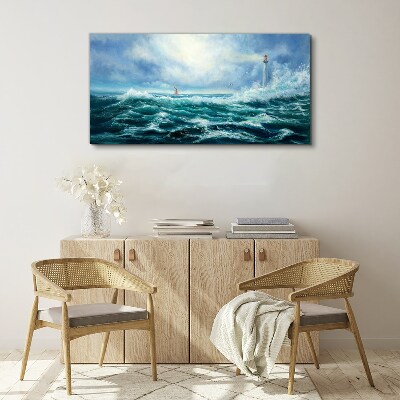Foto auf leinwand Stürmische See mit Leuchtturm