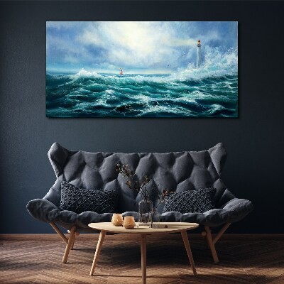 Foto auf leinwand Stürmische See mit Leuchtturm