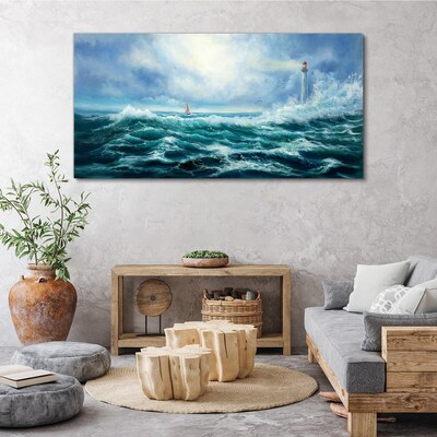 Foto auf leinwand Stürmische See mit Leuchtturm