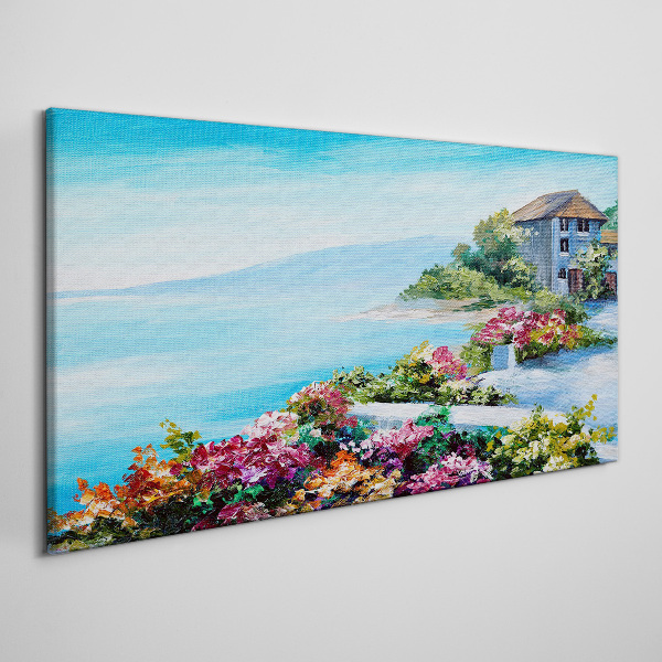 Leinwandbild Küstenlandschaft mit Blumen