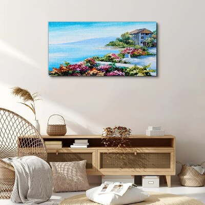 Leinwandbild Küstenlandschaft mit Blumen