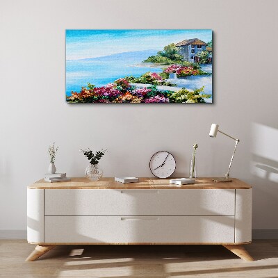 Leinwandbild Küstenlandschaft mit Blumen
