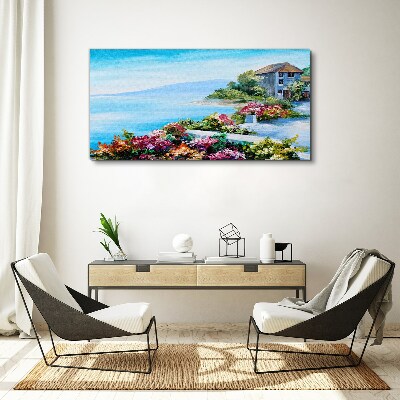 Leinwandbild Küstenlandschaft mit Blumen