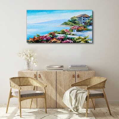 Leinwandbild Küstenlandschaft mit Blumen