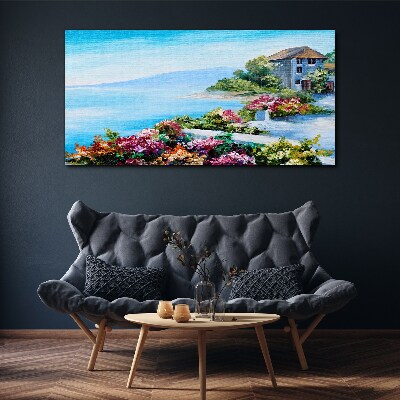 Leinwandbild Küstenlandschaft mit Blumen