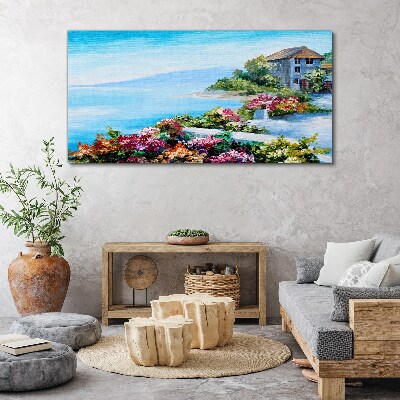 Leinwandbild Küstenlandschaft mit Blumen