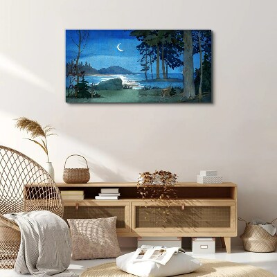 Foto auf leinwand Nachtlandschaft über dem Wasser