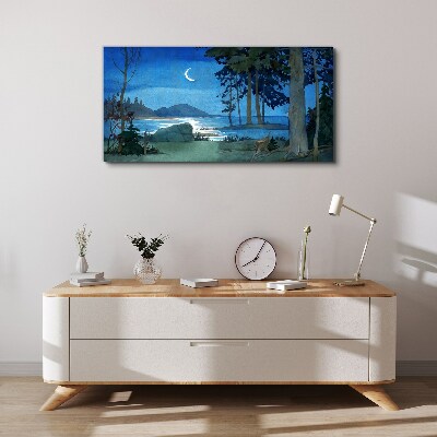Foto auf leinwand Nachtlandschaft über dem Wasser