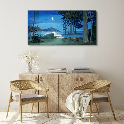 Foto auf leinwand Nachtlandschaft über dem Wasser