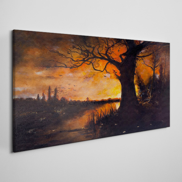 Foto auf leinwand Goldene Stunde am See