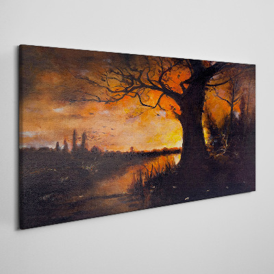 Foto auf leinwand Goldene Stunde am See