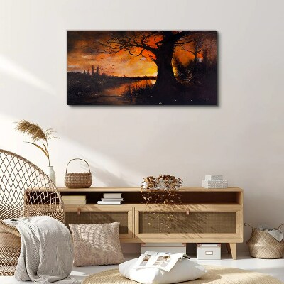 Foto auf leinwand Goldene Stunde am See