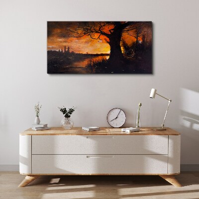 Foto auf leinwand Goldene Stunde am See