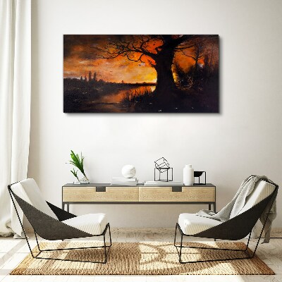 Foto auf leinwand Goldene Stunde am See