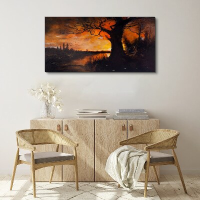 Foto auf leinwand Goldene Stunde am See