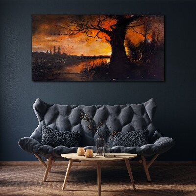 Foto auf leinwand Goldene Stunde am See
