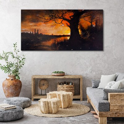 Foto auf leinwand Goldene Stunde am See