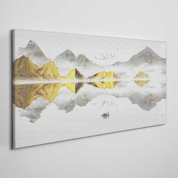 Foto auf leinwand Goldene Berge in mystischer Spiegelung