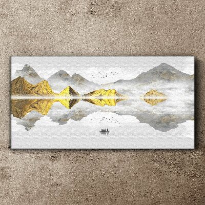 Foto auf leinwand Goldene Berge in mystischer Spiegelung
