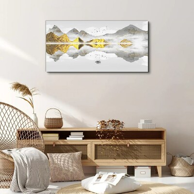 Foto auf leinwand Goldene Berge in mystischer Spiegelung