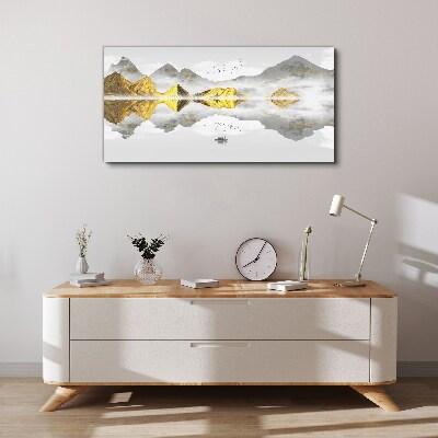 Foto auf leinwand Goldene Berge in mystischer Spiegelung