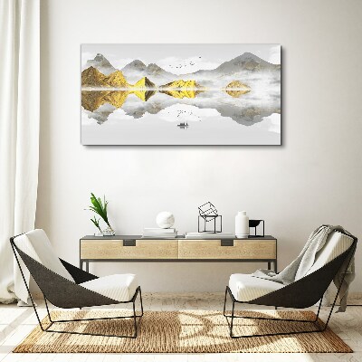 Foto auf leinwand Goldene Berge in mystischer Spiegelung