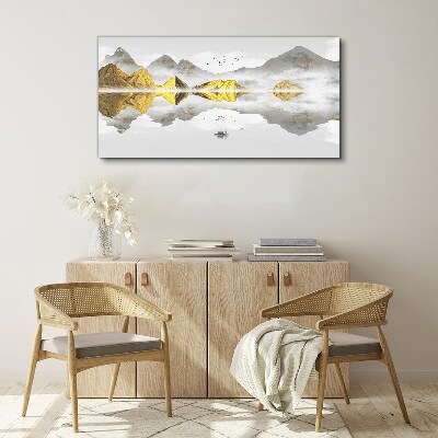 Foto auf leinwand Goldene Berge in mystischer Spiegelung
