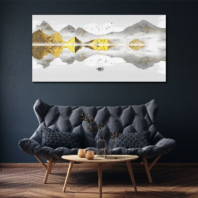 Foto auf leinwand Goldene Berge in mystischer Spiegelung