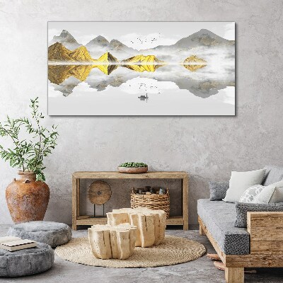 Foto auf leinwand Goldene Berge in mystischer Spiegelung