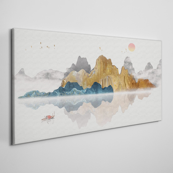 Foto auf leinwand Friedliche Berglandschaft mit einem Boot