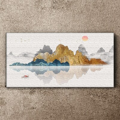 Foto auf leinwand Friedliche Berglandschaft mit einem Boot