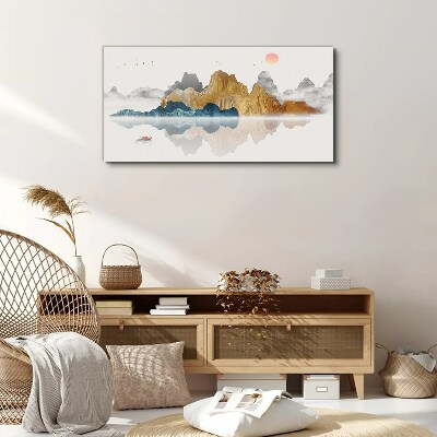 Foto auf leinwand Friedliche Berglandschaft mit einem Boot
