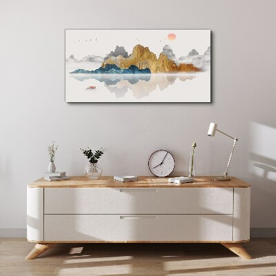 Foto auf leinwand Friedliche Berglandschaft mit einem Boot