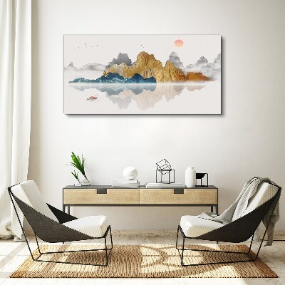 Foto auf leinwand Friedliche Berglandschaft mit einem Boot