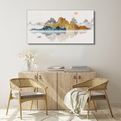 Foto auf leinwand Friedliche Berglandschaft mit einem Boot