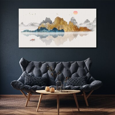 Foto auf leinwand Friedliche Berglandschaft mit einem Boot