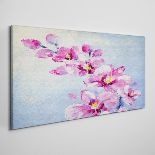 Foto auf leinwand Rosa Orchideen auf blauem Hintergrund
