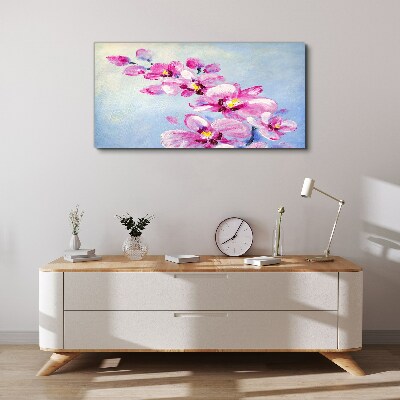 Foto auf leinwand Rosa Orchideen auf blauem Hintergrund
