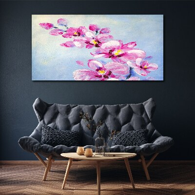 Foto auf leinwand Rosa Orchideen auf blauem Hintergrund