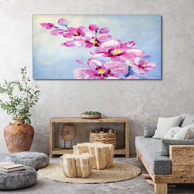 Foto auf leinwand Rosa Orchideen auf blauem Hintergrund