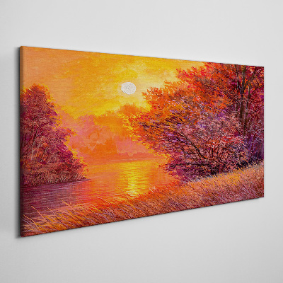 Foto auf leinwand Goldene Stunde am See